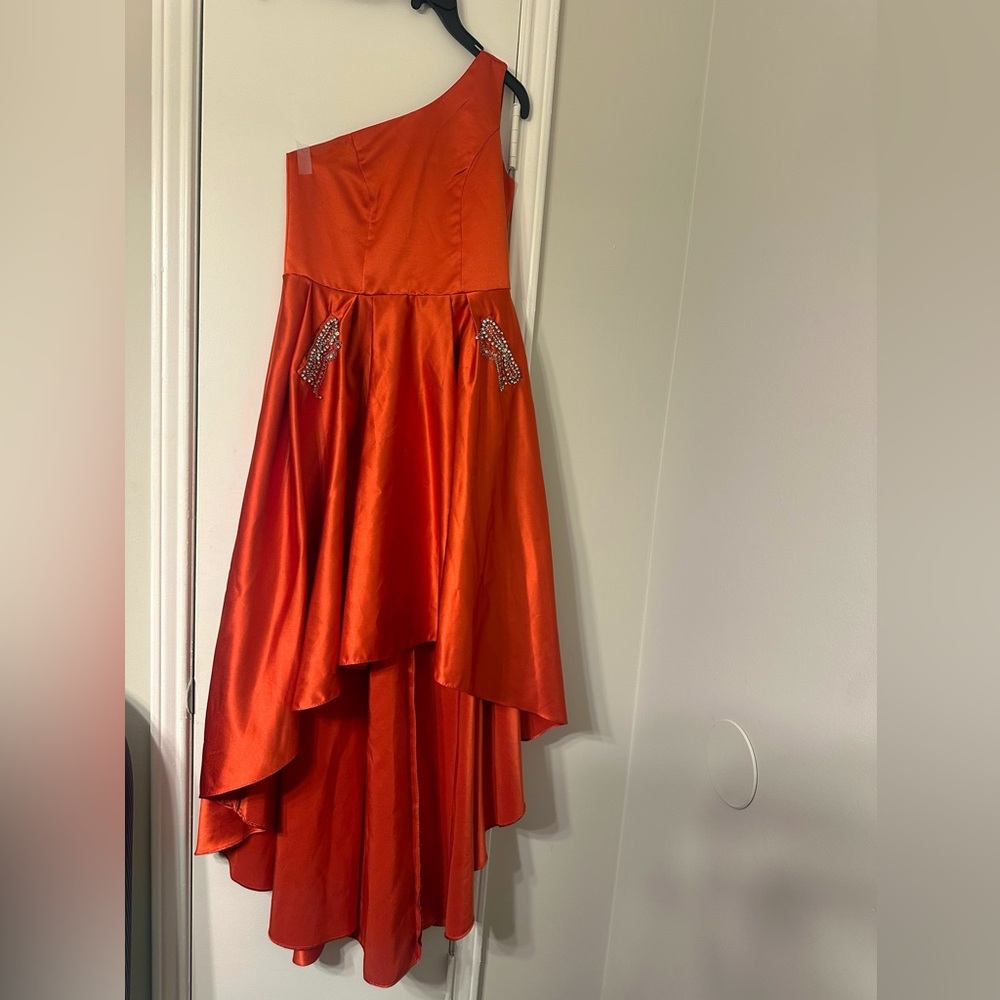 Burnt Orange High Low Dress with Pockets